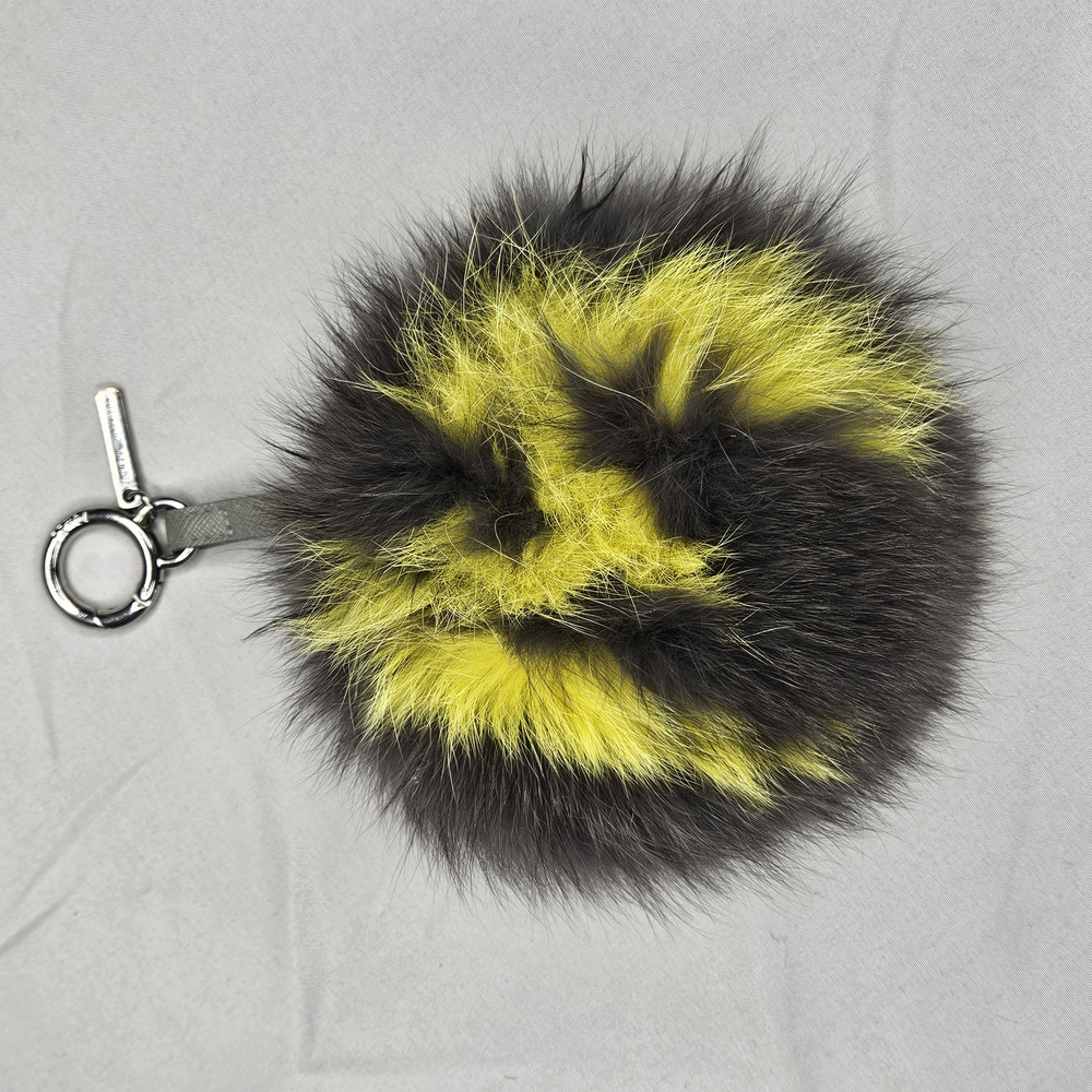 Fendi Yellow and Black Key & Card Holder with Luxurious Fur